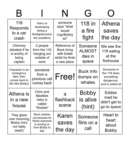 9-1-1- Season 9  Premier Bingo Card