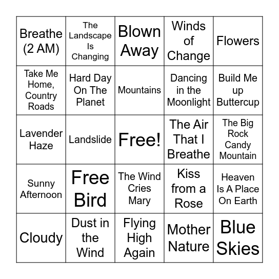 ROUND 1 - 2 "Earth & Wind" Bingo Card