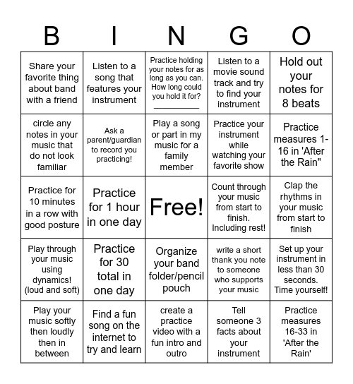 Band Bingo Card