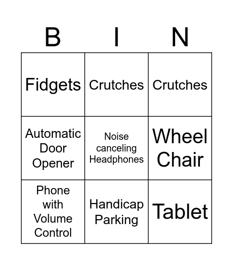 Accessibility Bingo Card