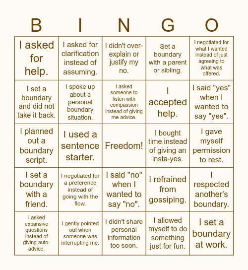 Boundary BINGO Card