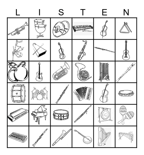 Instruments Bingo Card