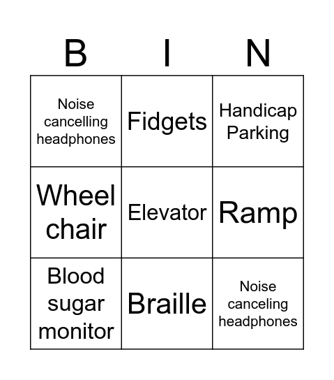 Accessibility Bingo Card
