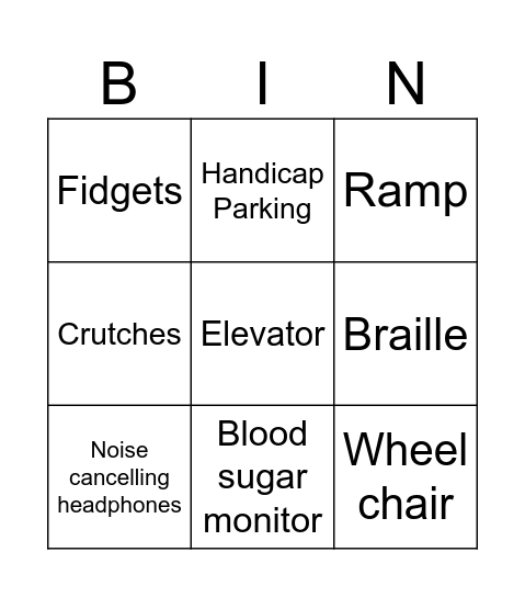 Accessibility Bingo Card