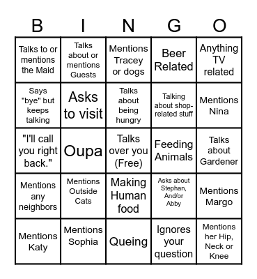 Calling Ouma Bingo Card