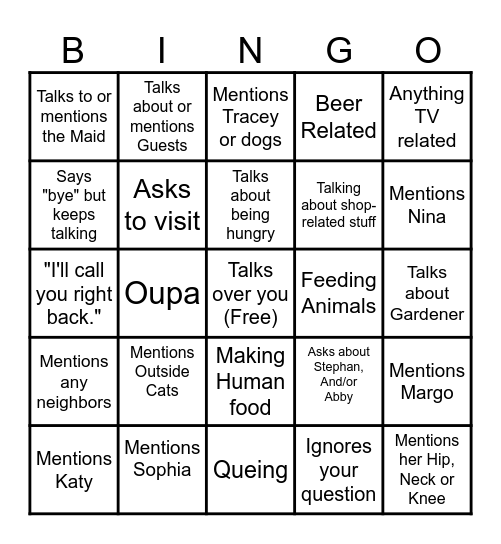 Calling Ouma Bingo Card