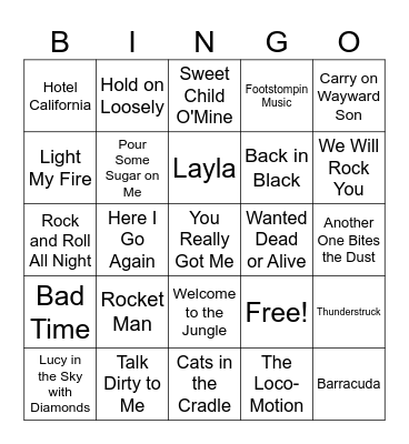 Do You Remember? Let's Rock Bingo Card