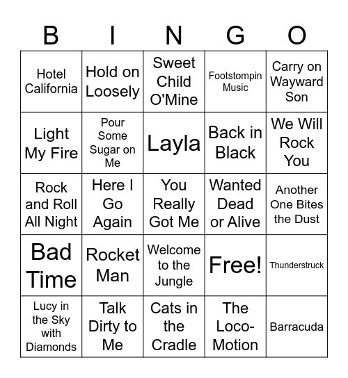 Do You Remember? Let's Rock Bingo Card