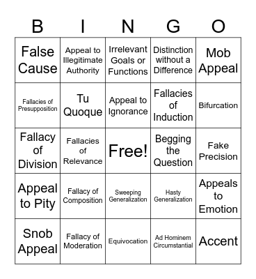 Fallacies Bingo Card