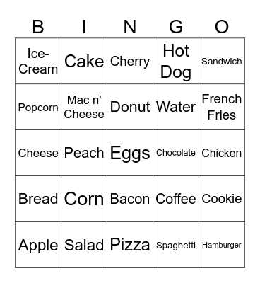 ASL Foods Bingo Card