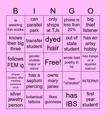 WELCOME TO FEM <3 !!! Bingo Card