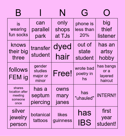 WELCOME TO FEM <3 !!! Bingo Card