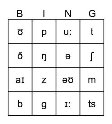 Phonetic Symbols Bingo Card