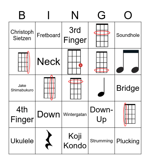 Ukulele Bingo #2 Bingo Card