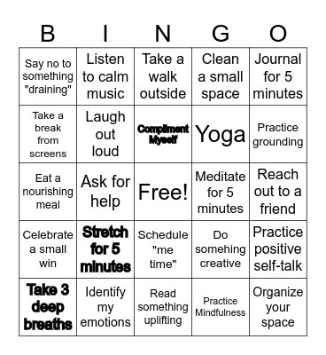 Not So Scary Mindfulness Bingo Card