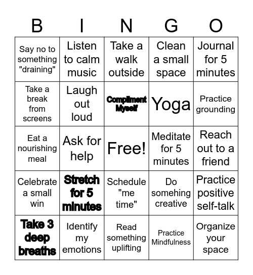 Not So Scary Mindfulness Bingo Card