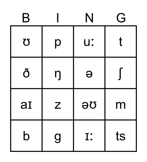 Phonetic Symbols Bingo Card