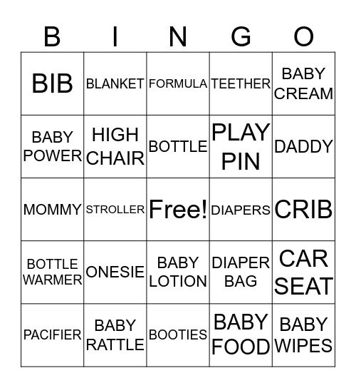 BABY SHOWER Bingo Card