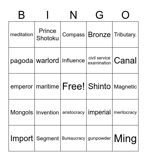 Social Studies Bingo Card