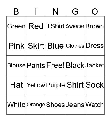 Clothing  Bingo Card