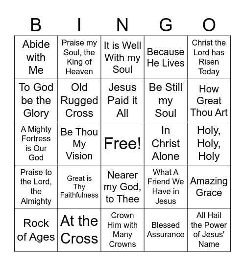 Hymns 2 Bingo Card