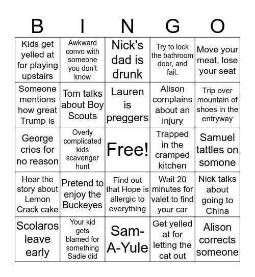 Scolaro Christmas Party Bingo Card