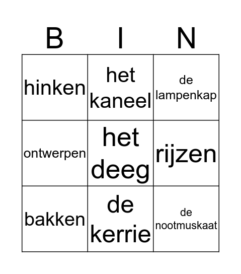 woorden thema 3 Bingo Card