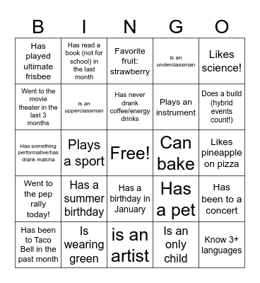 Find a person for each box! Bingo Card
