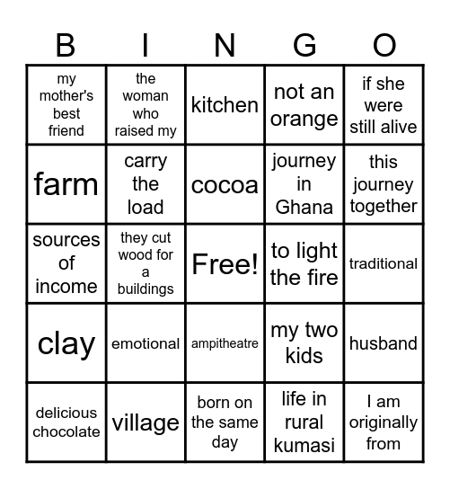 Ghana Video Bingo Card