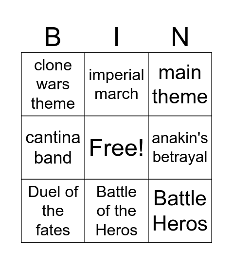 Mr krepps Star Wars Bingo Card