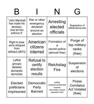 Fascist Bingo Card