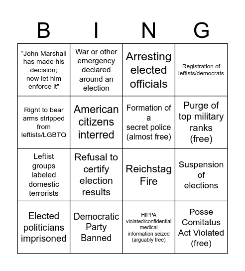Fascist Bingo Card