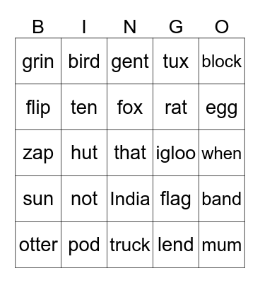 VOWEL BINGO Card