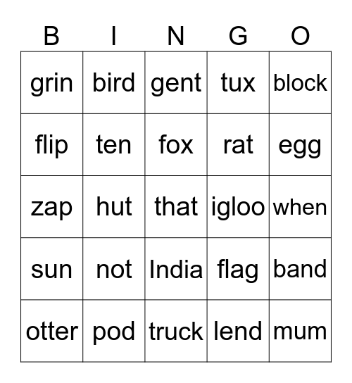 VOWEL BINGO Card