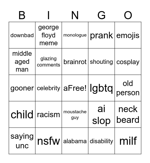 ig cringe bingo Card