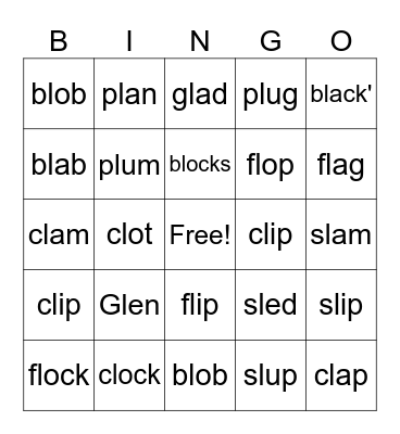 L-Blends Bingo Card