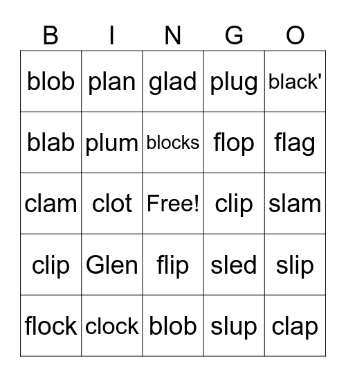L-Blends Bingo Card