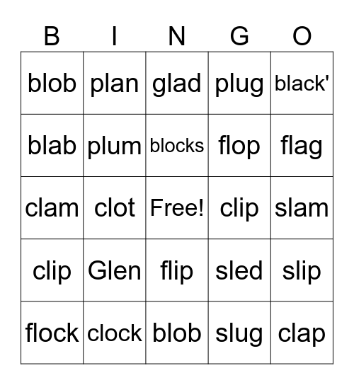 L-Blends Bingo Card