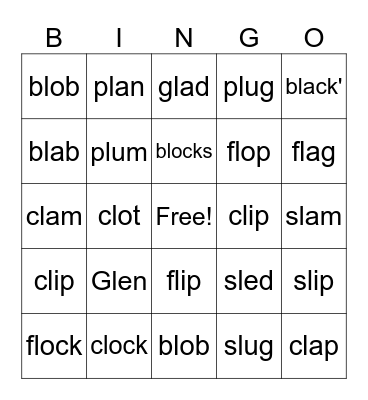 L-Blends Bingo Card