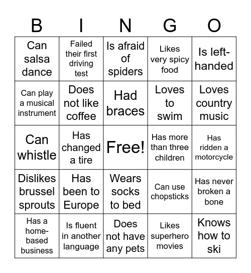 Icebreaker Bingo Card