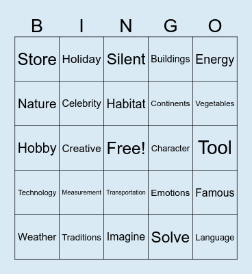 Speech Bingo Card