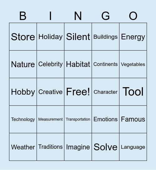 Speech Bingo Card