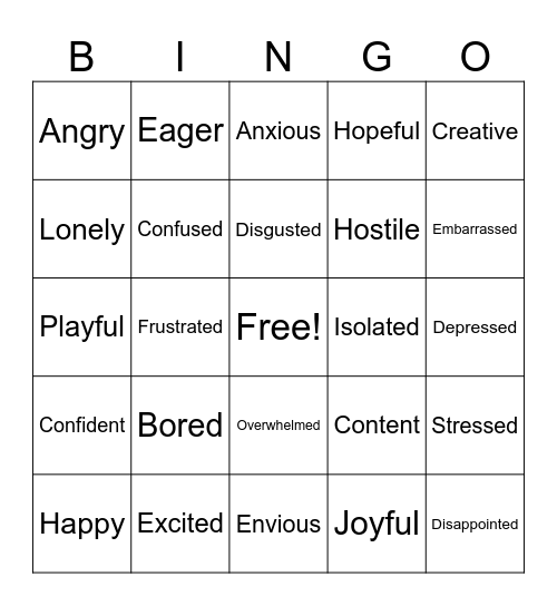 Emotion Bingo Card
