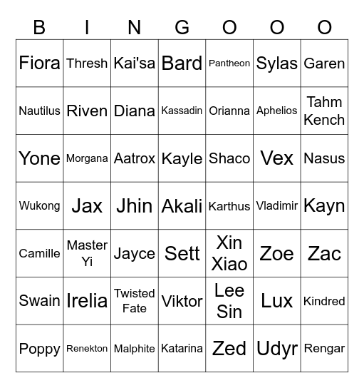 2XKO Champ prediction Bingo Card