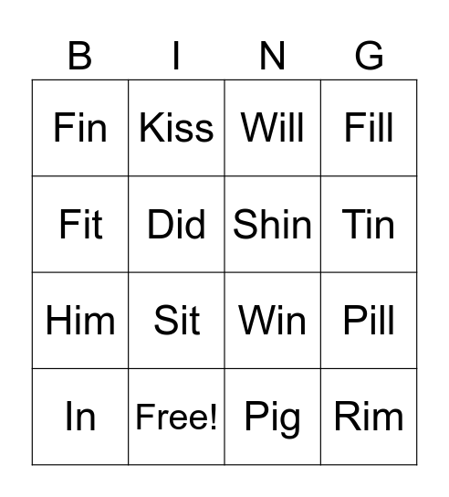 Short Vowel - “i” Bingo Card