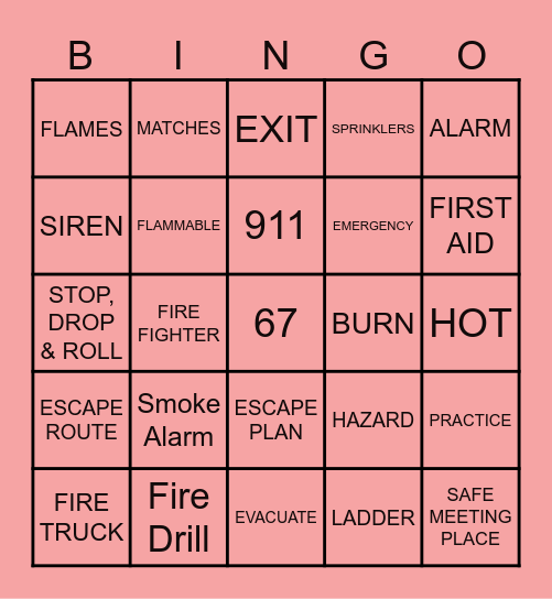 FIRE SAFETY WEEK Bingo Card