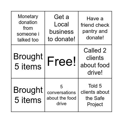 Food Drive Bingo Card