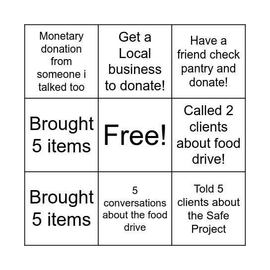 Food Drive Bingo Card