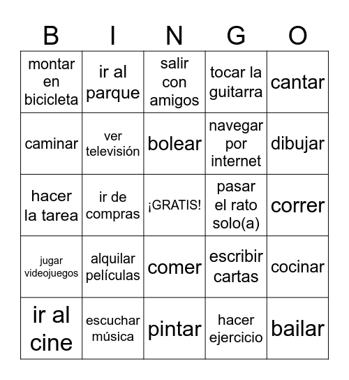 Tiempo Libre Bingo Card
