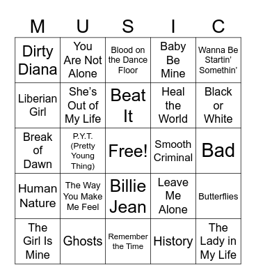Music Bingo Card